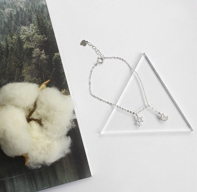 Srebrna Bransoletka z Gwiazdką i Księżycem